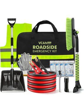 Essential Winter Car Emergency Safety Kit with Jumper Cables & Snow Shovel